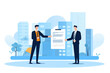 © James - Business graphic vector modern style illustration of business people signing agreement contract agreeing terms of project or employment work together office environment city workplace awarded job