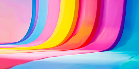 Wall Mural - A colorful rainbow is displayed in a series of stripes. The colors are bright and vibrant, creating a sense of joy and happiness. The image is a representation of the beauty and wonder of nature