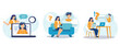 © makyzz - Customer support illustration set. Characters asking a questions, receiving answers from helpdesk operator, sharing user experience and giving customer feedback. Vector illustration.