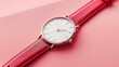 Elegant Leather Strap Wristwatch on Pastel Background