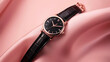 Elegant Leather Strap Wristwatch on Pastel Background