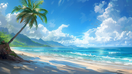 Wall Mural - Beautiful beach with palm tree on a tropical island perfect natural landscape for summer vacation.