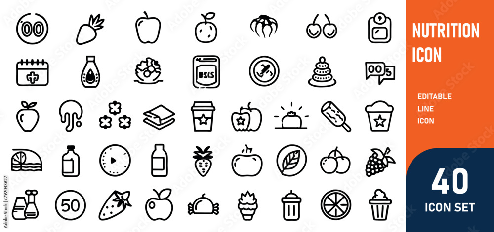 Nutrition Line Editable Icons set. Vector illustration in modern thin ...