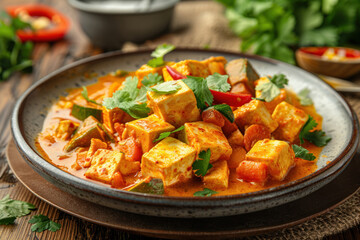 Wall Mural - Plating design of savory tofu curry in a bowl