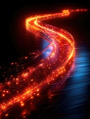  Dynamic red and blue neon light trails - Striking image showing dynamic red and blue neon light trails forming an energetic, curving path