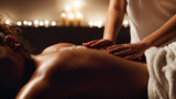 Fototapeta  - African-american woman enjoying salt scrub massage at spa
