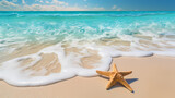 Fototapeta Sypialnia - Beautiful beach with soft waves and starfish on the sand