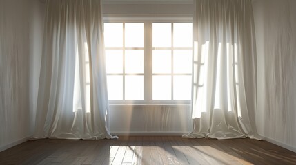 Wall Mural - A backlit window with white curtains in an empty room