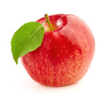 Fototapeta Lawenda - Red apple with leaf in closeup