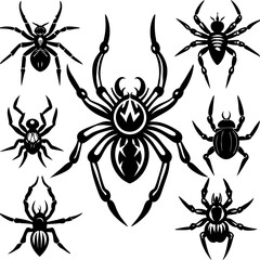 Wall Mural - Spider's vector icons silhouette 