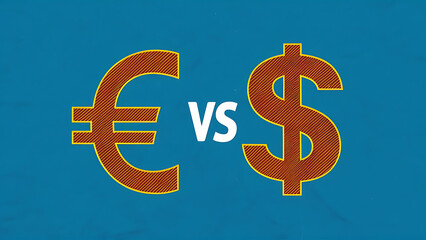 illustration of a dollar sign vs euro sign 