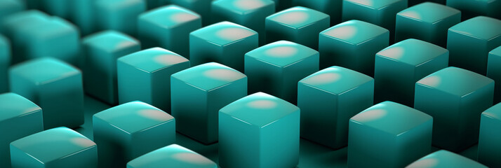 Array Of 3D Teal Blocks. Geometric Banner. Generative AI