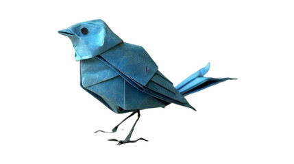  A minimalist paper art of a blue origami bird, transparent background, PNG Cutout