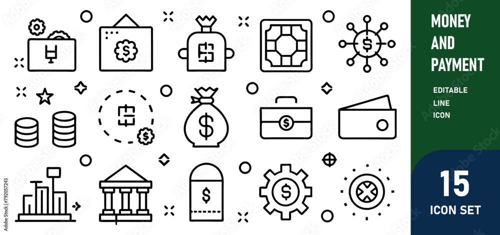 Money and Payment Line Editable Icons set. Vector illustration in ...
