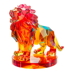 Wall Mural - Handmade coloured crystal Lion Glass Figurine on round podium isolated on transparent background.