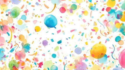 Celebrate with a burst of watercolor confetti splattered across a crisp white backdrop These rainbow hued dots are perfect for adding a festive touch to your birthday party decorations Each 