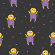Colorful seamless pattern with funny dancing lions in disco glasses and costumes.