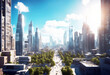 'sky bright city modern daytime render 3D / panorama Day landscape panoramic skyline architecture skyscraper construction building urban structure tower urbanisation town business three-dimensional'