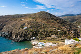Fototapeta  - View of beach and mountain ladscape near Kastro village, Sifnos island, Greece