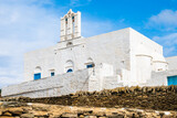 Fototapeta  - View of white Greek church in Apollonia village, Sifnos island, Greece