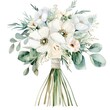 A delicate arrangement featuring white blooms and lush greenery, perfect for weddings or elegant events, illustrating natural beauty and serenity