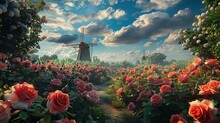 A Beautiful Garden Of Holland With Full Of Colourful Roses
