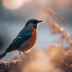 Wall Mural - the bird is standing on the ground next to some grass