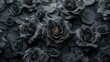 A stunning close-up shot of black roses with golden edges and veins, creating a luxurious and enigmatic look, perfect for elegant designs