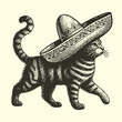 walking cat in sombrero illustration