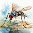 Watercolor Mosquito, clipart Illustration, Generative Ai