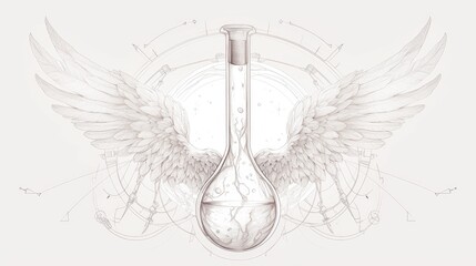 Wall Mural - a captivating continuous single line drawing depicting a flying test tube with wings a symbol of inn