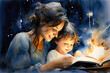 © Sasiprapa - mother and child at home, mother and child, parent and child, mother and child reading, mother day,  mother reading a bedtime story to her child, mother reading, watercolor, mom