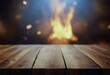blurred background flames wooden table empty