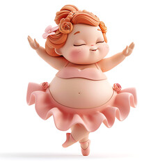 Wall Mural - Fat cute body positive ballerina in a pink dress, 3d illustration on a white background, for advertising and design, creative avatar