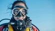 Smiling Female Diver Ready for Underwater Adventure, Tropical Scuba Diving Experience, Copy Space