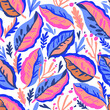 Colorful doodle botanical pattern. Vector print with hand-drawn simple plant elements.