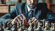 © Prasanth - chess battle, victory, success, leader, teamwork, business strategy . business man wear business suit move prepare move king chess pieces, plan strategy lead successful business competition leader