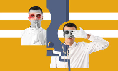 Poster - Creative collage of young Asian man with painted face