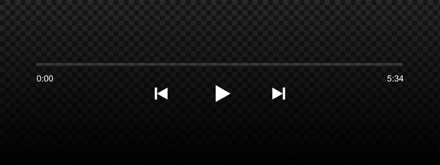 Wall Mural - Audio or video player progress bar on start position with time slider, play, rewind and fast forward buttons. Template of podcast, audiobook or song playback panel interface. Vector illustration.
