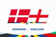Denmark vs England in Football Competition, Group C. Versus icon on Football background.