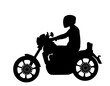 Biker driving a motorcycle rides along the asphalt road vector silhouette illustration. Freedom activity. Road travel by bike. Man on motorcycle silhouette. Boy motorbike rider. Freedom independence.