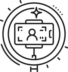 Fototapete - Vlog video content and blogging icon of mobile phone and camera light, vector line symbol. Social media video content filming and live stream recording icon, digital monetization and internet business