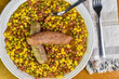 baked beans with corn and peas and italain sausages