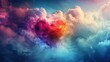 enchanting colorful valentines day heart floating in dreamy clouds abstract background illustration digital art