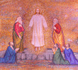 MILAN, ITALY - MARCH 8, 2024: The mosaic of Transfiguration in the church Chiesa di Santi Quattro Evangelisti by Mario Zappettini from 20. cent.