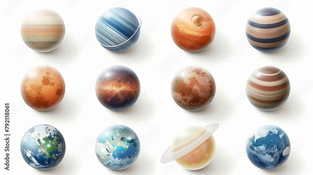 set of realistic planets isolated on white background solar system ...