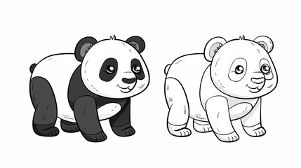 coloring pages or books for children, Cute and funny coloring page, simple cartoon illustration, outline picture for coloring kid book, illustration of panda