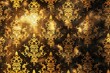 A gold and black patterned wallpaper with gold flowers. The wallpaper is very ornate and has a lot of detail