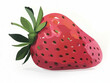 Illustration of a ripe strawberry with a shiny surface and leaves on top.