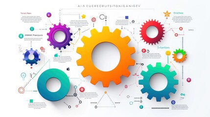 Five gears Infographic business chart colorful white background. AI generated image